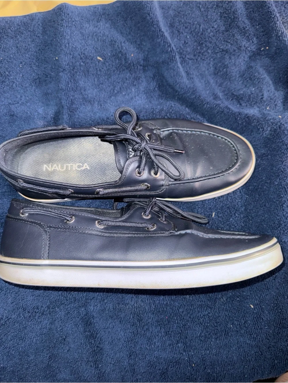 Nautica Men's Navy Leather/Cream-Trim Boat Shoes